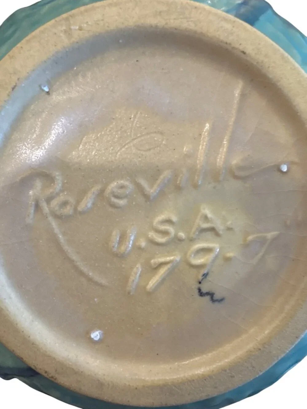 Roseville Magnolia 179-7" Green Ceramic Double Handle Vase Vintage USA - Picture 3 of 6